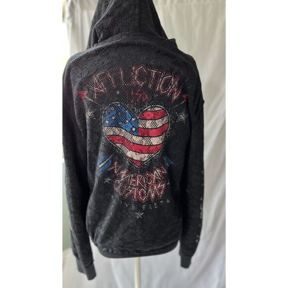 Affliction American Customs Patriotic Reversible lace overlay Sweatshirt Large - Picture 5 of 9
